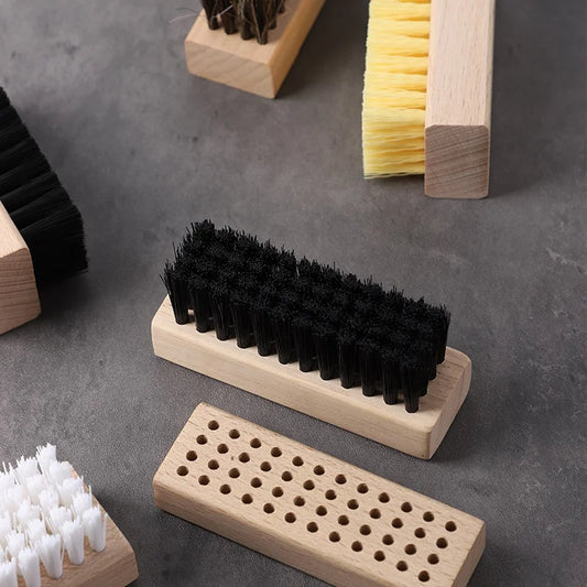 Sneaker cleaning shoe brush w/ natural wooden handle shoe brush Multitasks tools