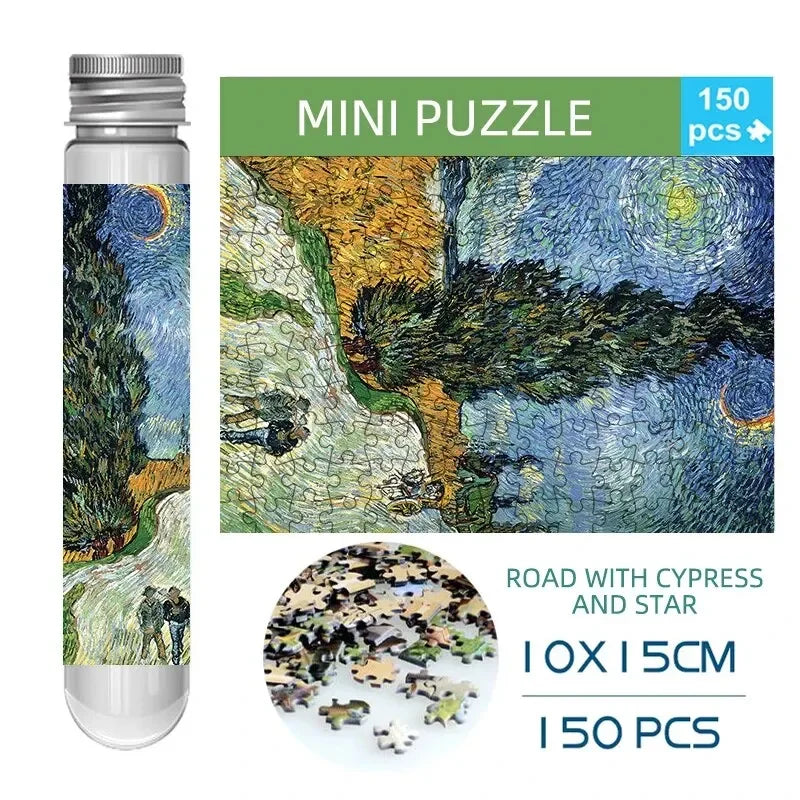MaxRenard Jigsaw Puzzle 150pcs Mini Test Tube 15*10cm Travel Game World Famous Van Gogh Oil Paintings Puzzles for Adults