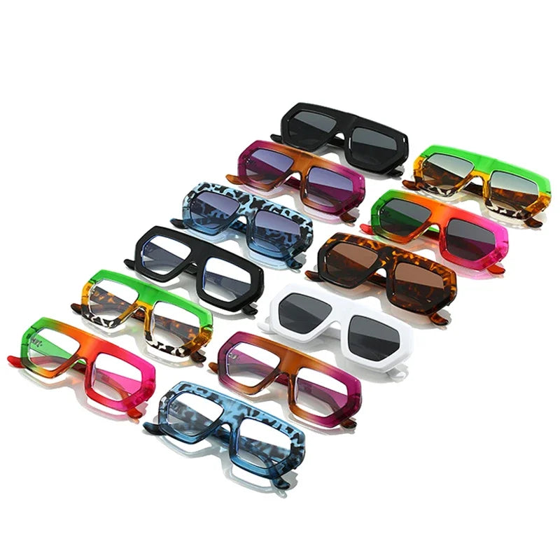JNPCXI Fashion Square Women Gradient Sunglasses Leopard Shades Retro Men Clear Lens Glasses Frame UV400