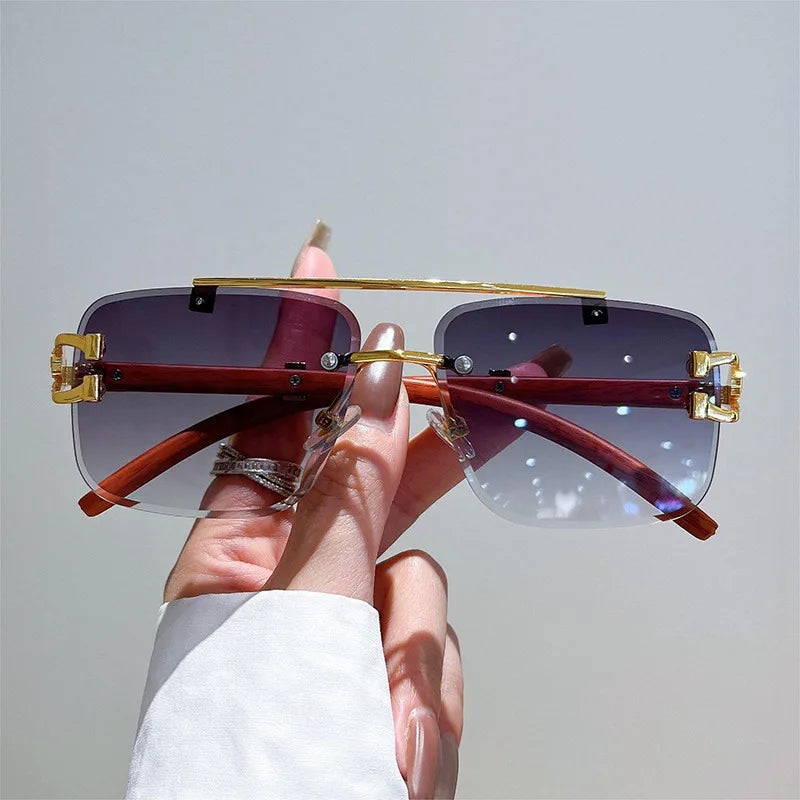 Vintage Man Double Beam Sunglasses Women Frameless Clear Square Black Red Eye Glasses Eyeglasses New Sunglasses Men