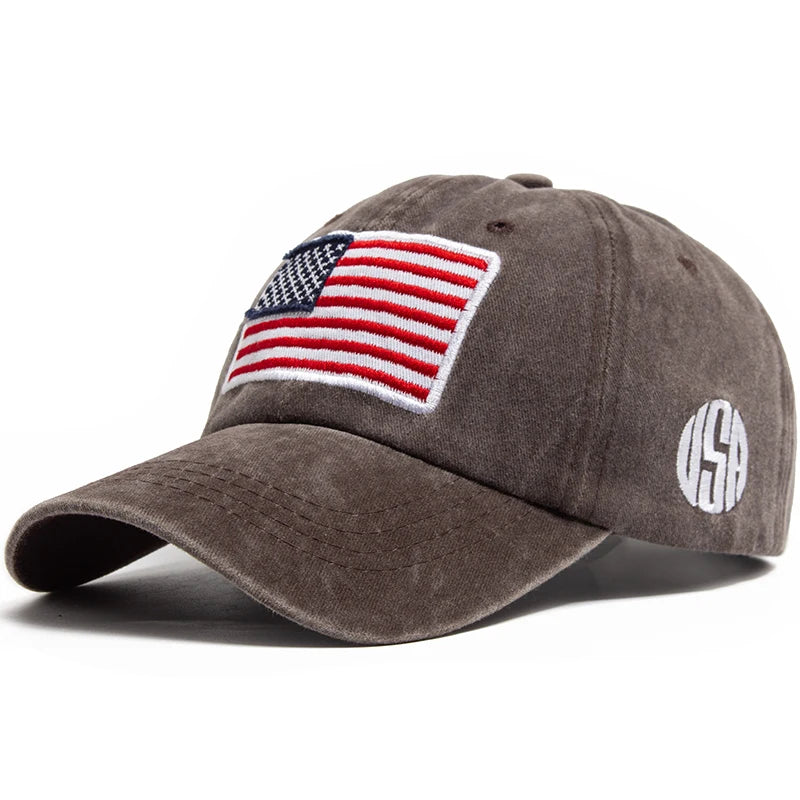 USA Flag Men's Baseball Cap Retro Embroidery Washed Cotton Dad Hats Fashion Hats