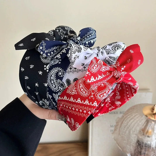 Elegant Fabric Wide Cashew Print Headband for Woman Retro Wear When Going Out Hair Band Fashion Girl's Face Washing Headband