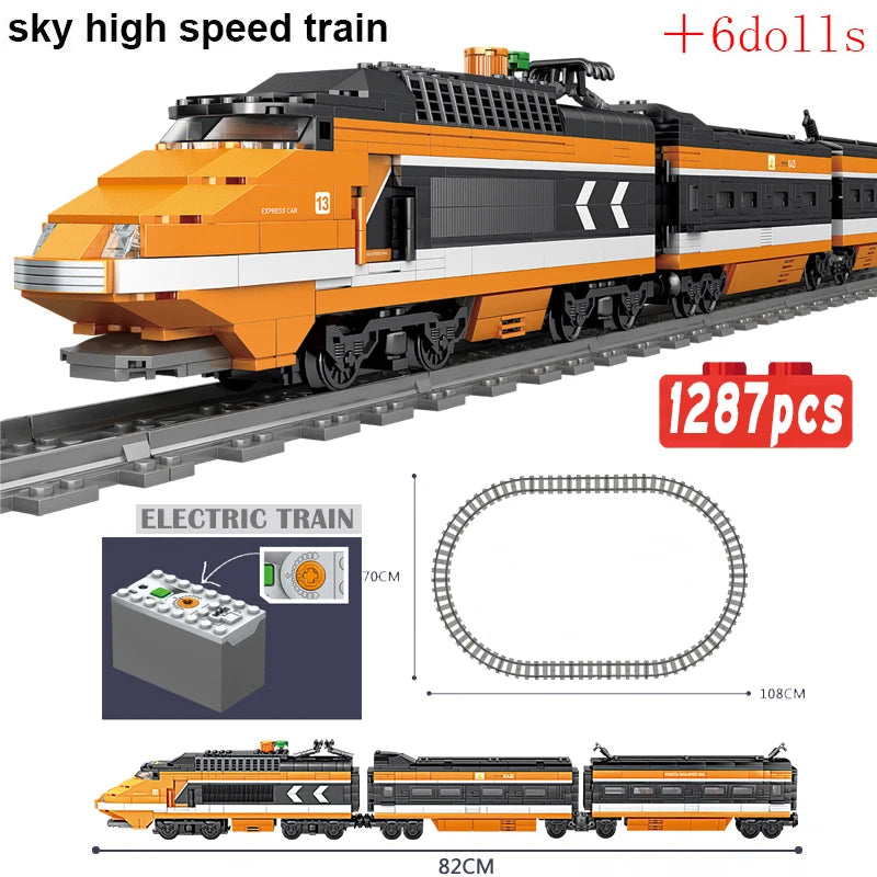 MOC City Series Train Metro Tracks Building Blocks Railroad Conveyance Toys