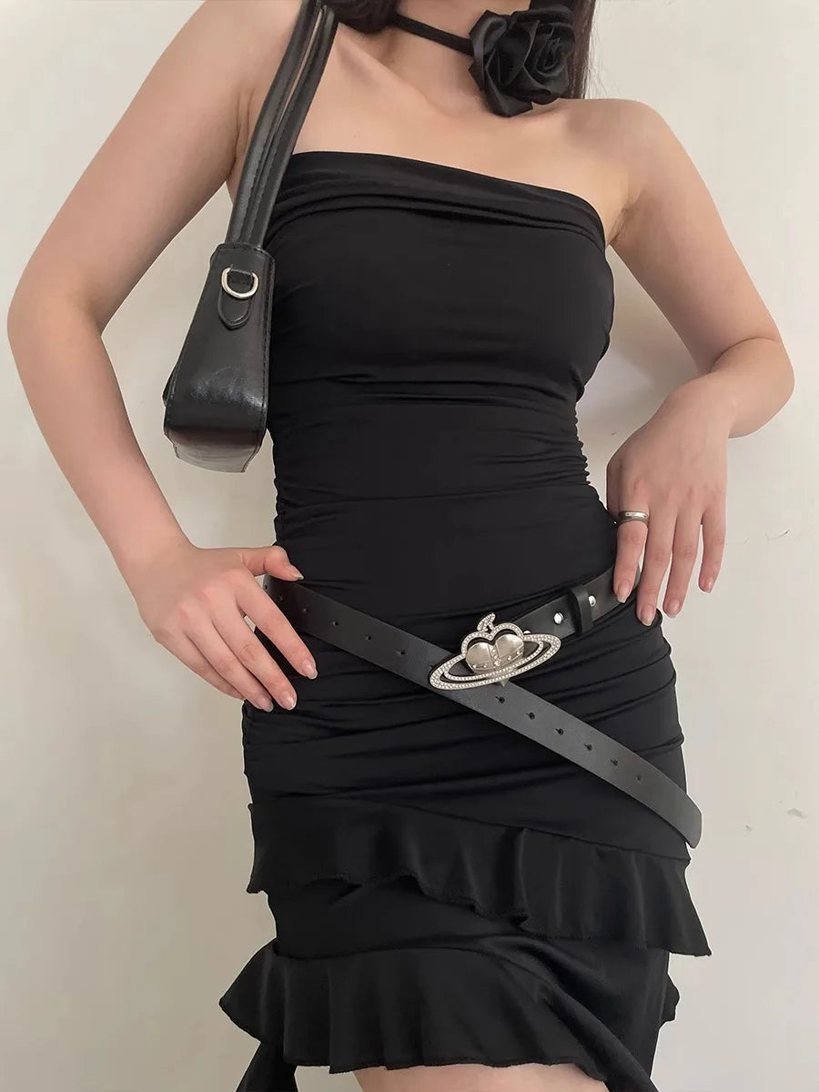 Belt Women With Jeans Black Heart-Shaped Simple Belt 2024 New Summer Korean Version Of The INS Trend