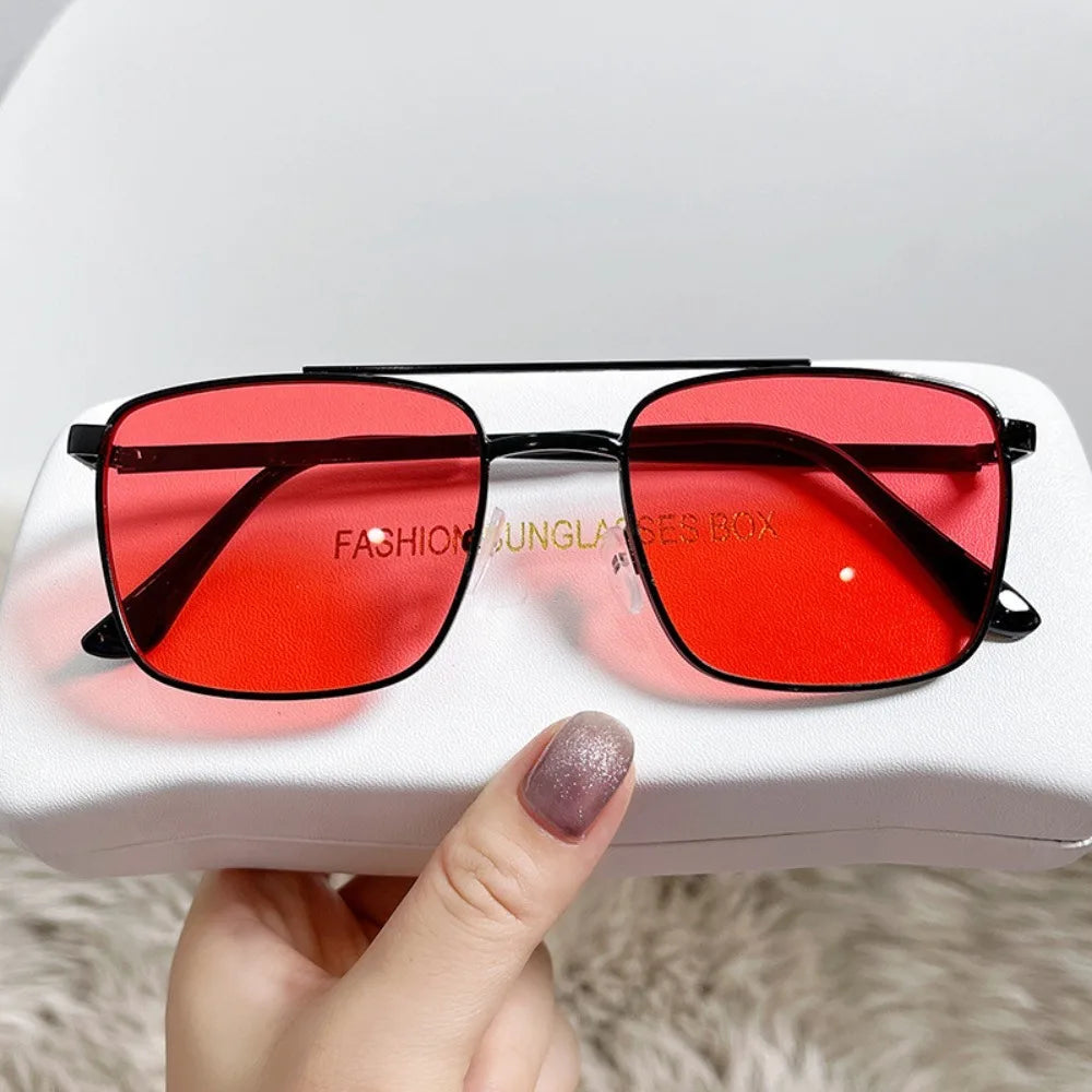 Fashion Metal Square Frame Women's Outdoor Sunglasses Classic Double Beam Glasses