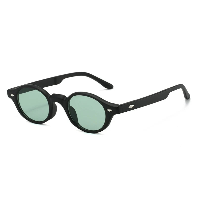 JNPCXI New Fashion Small Oval Women Sunglasses Retro Rivets Men Gray Green Shades UV400 Sun Glasses Trending Punk Sun Glasses
