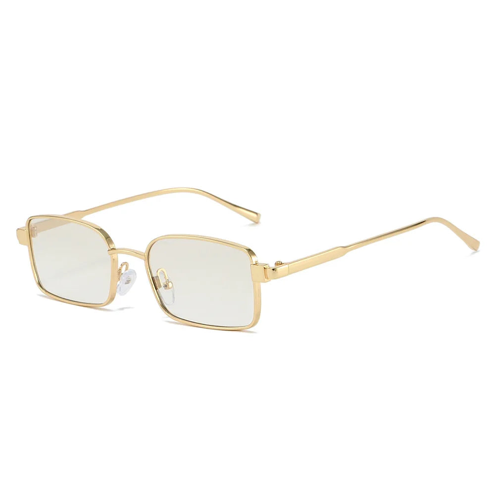 JNPCXI New Metal Rectangle Women Sunglasses Fashion Silver Blue Gradient Shades UV400 Men Punk Sun Glasses