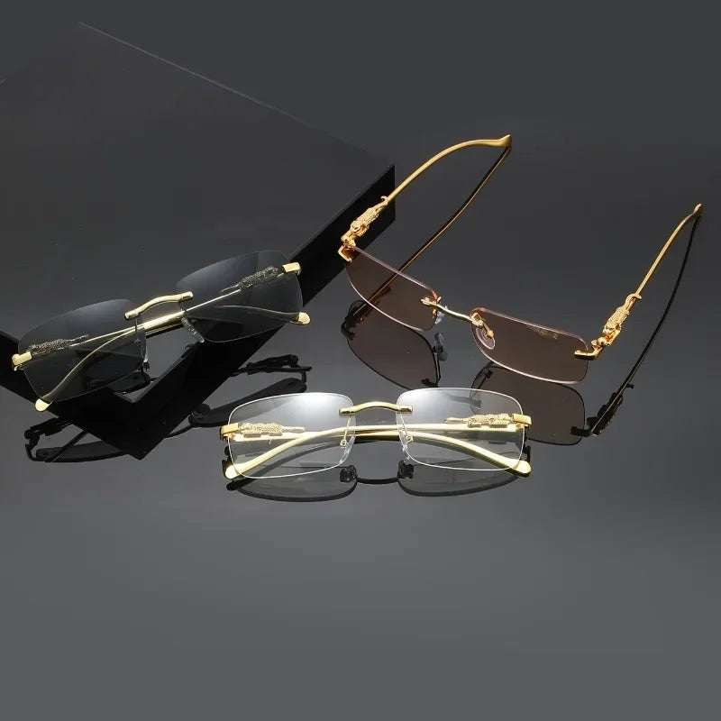 A Unique Pair of Glasses with Leopard Print Design and Frameless Square Lenses Suitable for Casual Gatherings