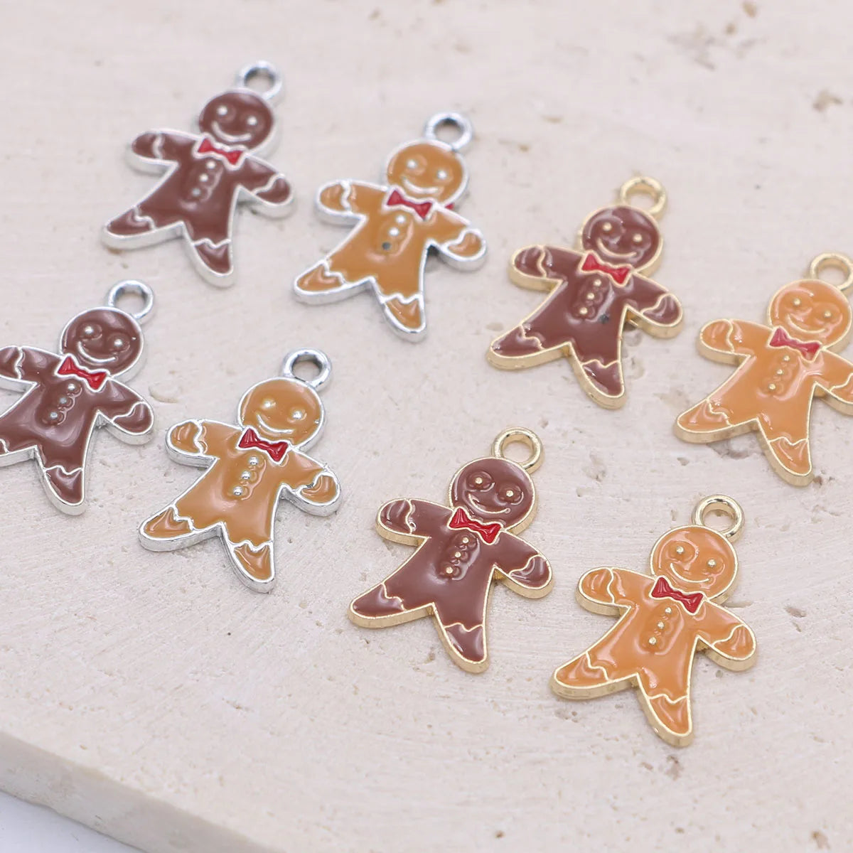 10Pcs Gold Plated Enamel Gingerbread Charm Pendant for Jewelry Making Bracelet Necklace DIY Earrings Accessories Craft Findings