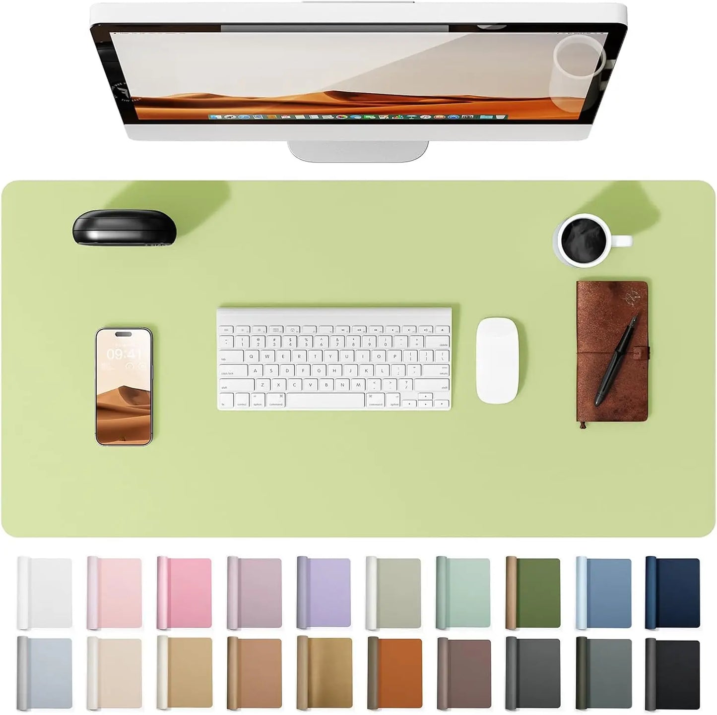 Leather Office Desk Pad Protector, Large Mouse Pad, Non-Slip, PU Leather, Laptop Desk Blotter, Waterproof Writing Pad for Office