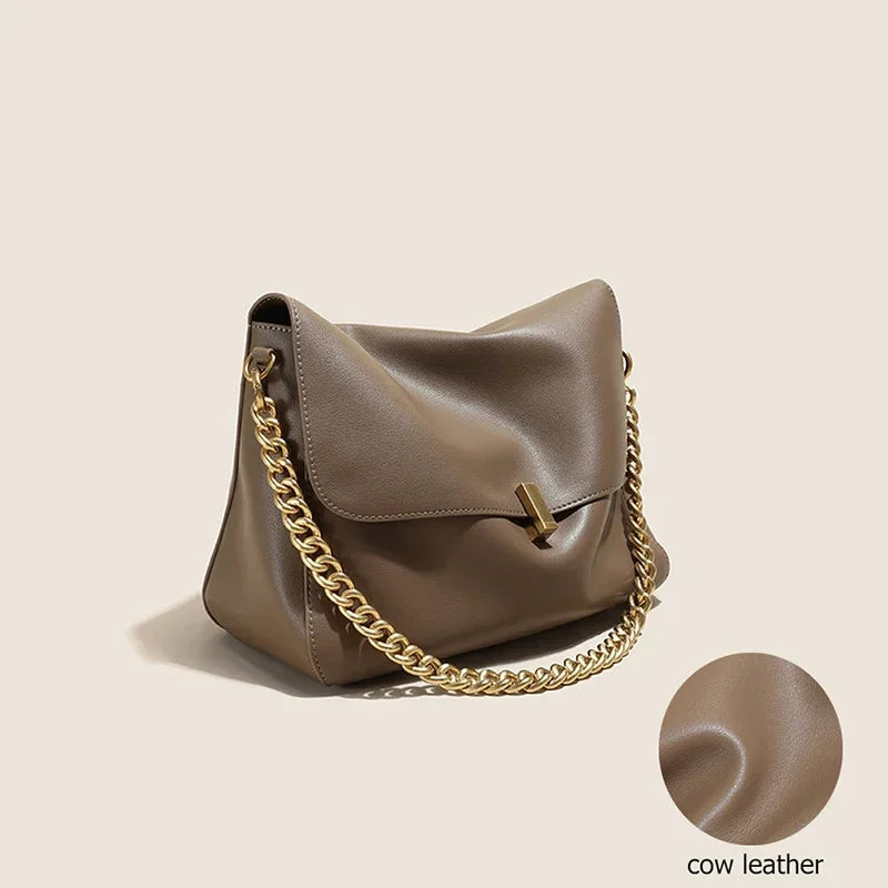 2025 New Genuine Cow Leather Shoulder Chain Bag For Women Large Capacity Crossbody Handbag Messenger Tote Bag Luxury  Handbags