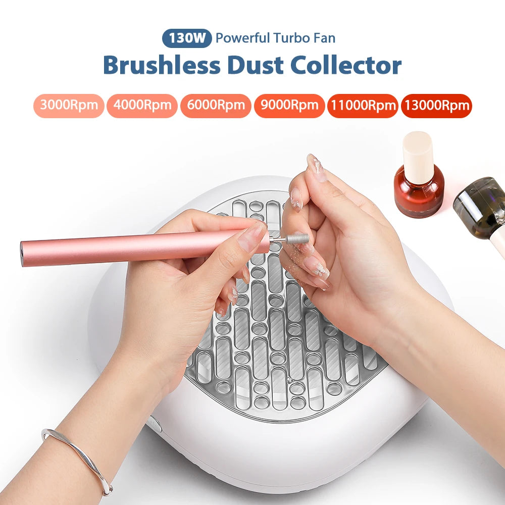 130W Super Suction Brushless Nail Dust Extractor Powerful Nail Dust Collector Nail Art Manicure Fan Vacuum Cleaner With 2 Filter