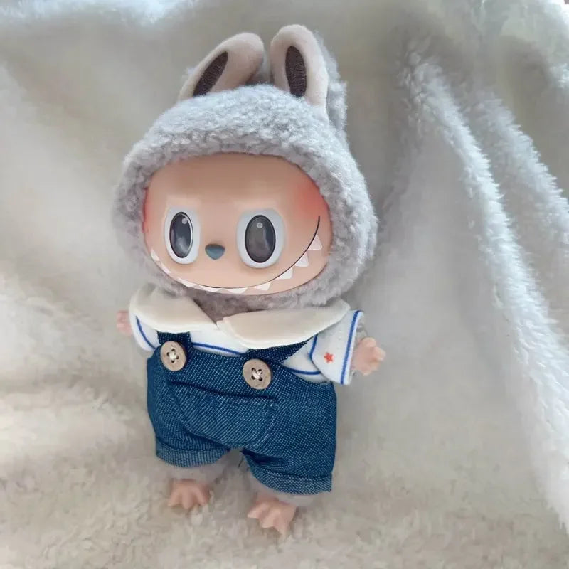 Hot Labubu Doll Clothes Fashion Clothes Lapel T-shirt Jeans For 17cm Doll Clothes Dolls Accessories Cute Little Clothes