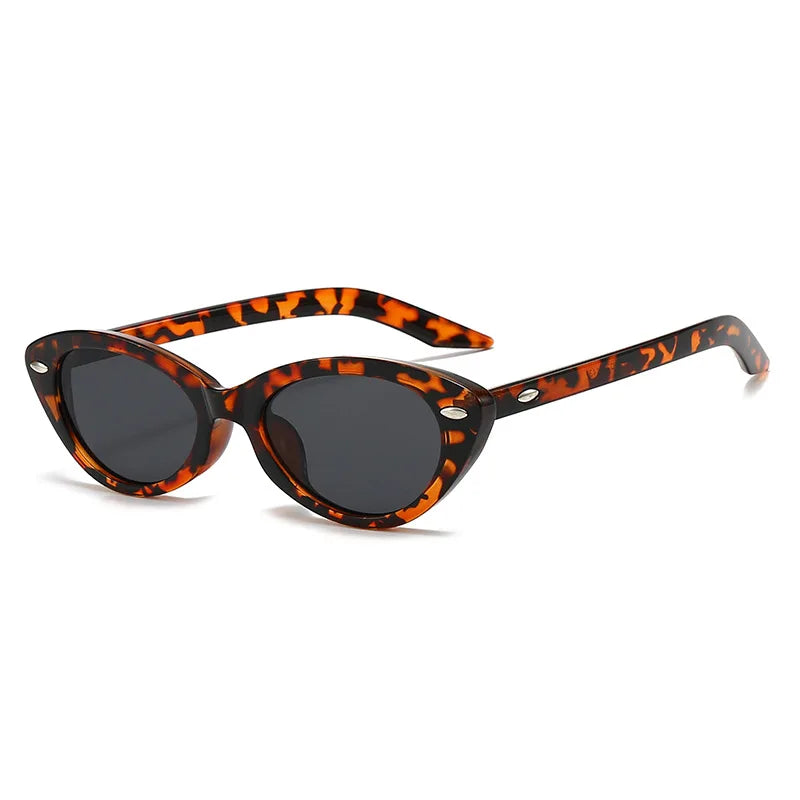 JNPCXI New Cat Eye Rivets Women Sunglasses Fashion Candy Color Shades UV400 Retro Men Trending Leopard Green Sun Glasses