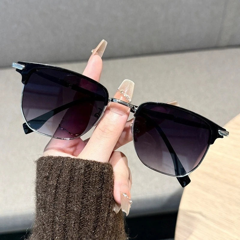 Elegant Business Square Eyeglasses Retro Rivet Metal Frame Trendy Street Eyewear