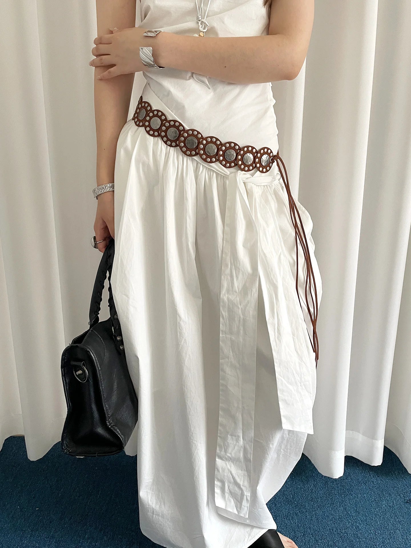 Retro Western Rivet Belt For Women Heavy-Duty Design For Skirts And Jeans Y2K Wide Belt As An Access