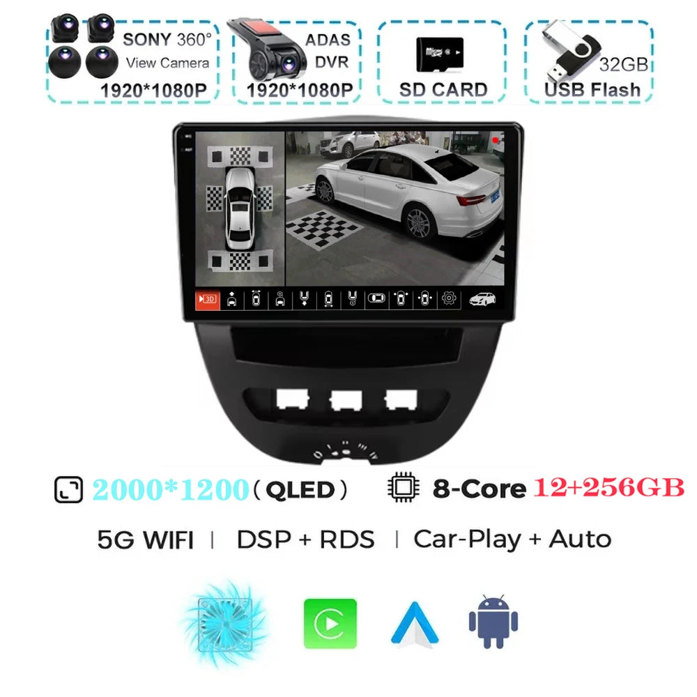 For Peugeot 107 Toyota Aygo Citroen C1 2005-2014 Carplay Auto Android 15 Car Radio Multimedia Video Player Navigation 4G WIFI