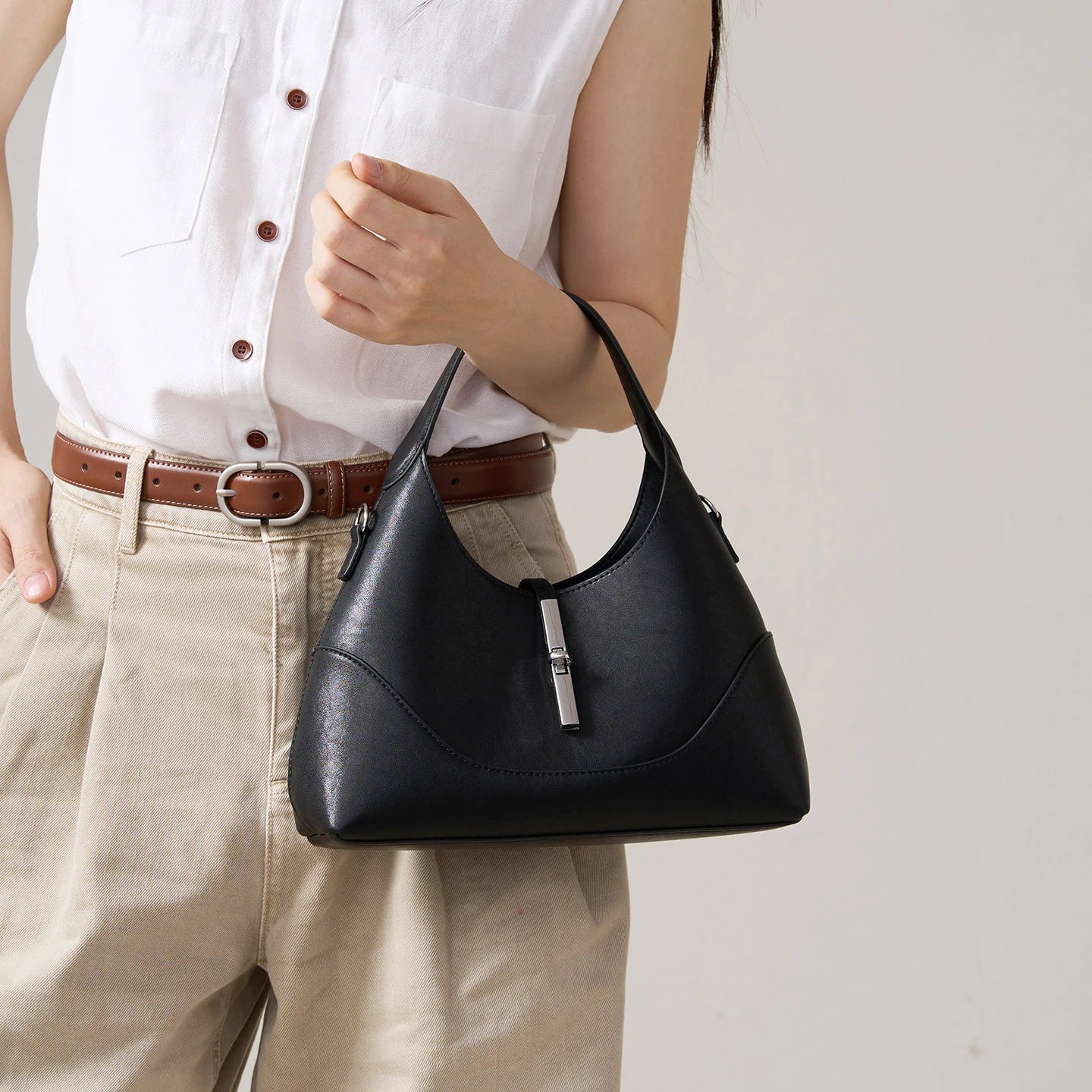 Genuine Cowhide Leather Hobo Underarm Shoulder Bag Luxury Designer Pebbled Leather Twist Lock Mini Handbag 3 Colors