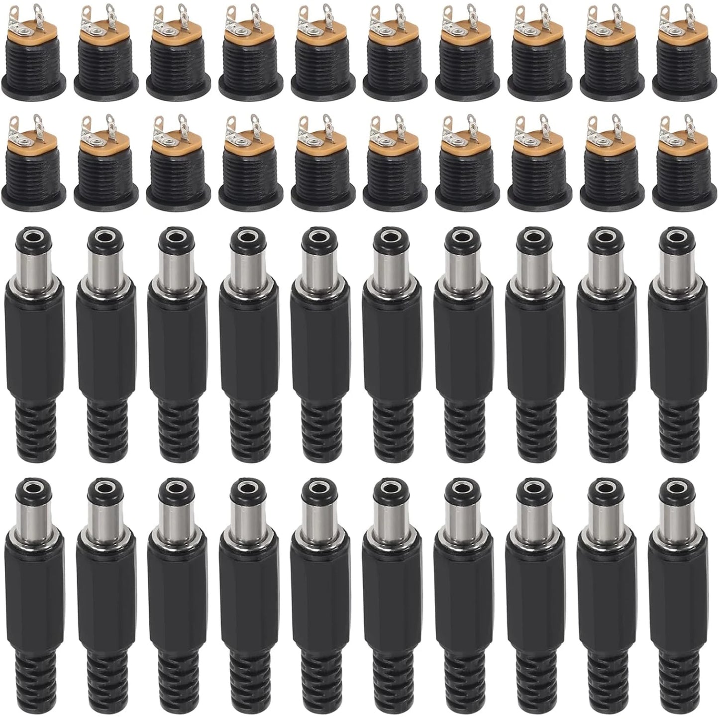 20Pair 12V 3A 5.5x2.1mm DC Power Male Plugs Connector DC Power Socket Female Jack Screw Nut Panel Mount Adapter 5.5 * 2.1mm