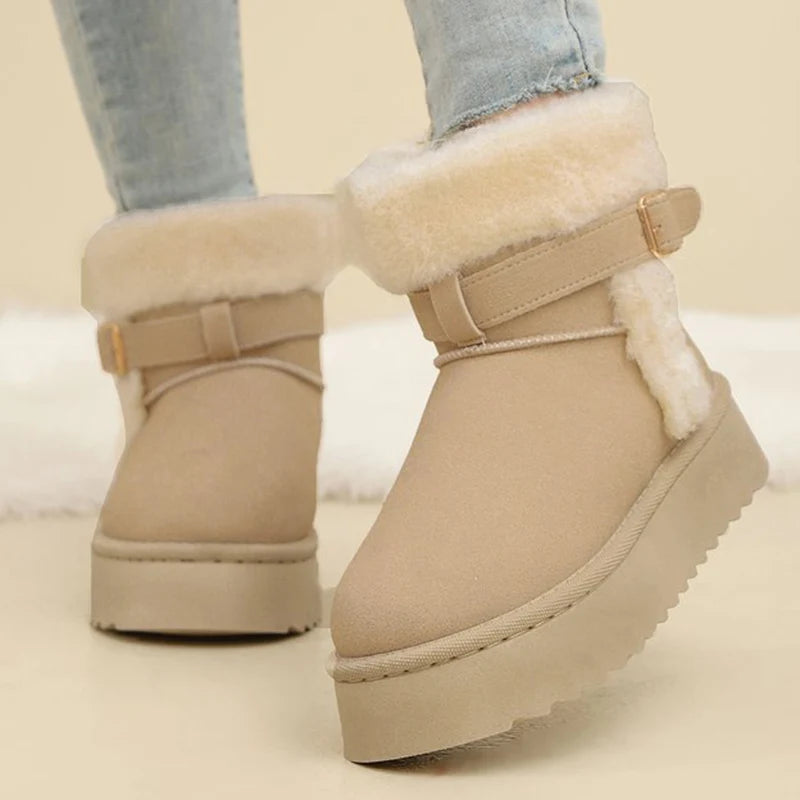 Ankle Strap Detor Snow Boots for Women Winter Chic Faux Suede Platform Snow Boots Woman Non Slip Warm Plush Booties Mujer