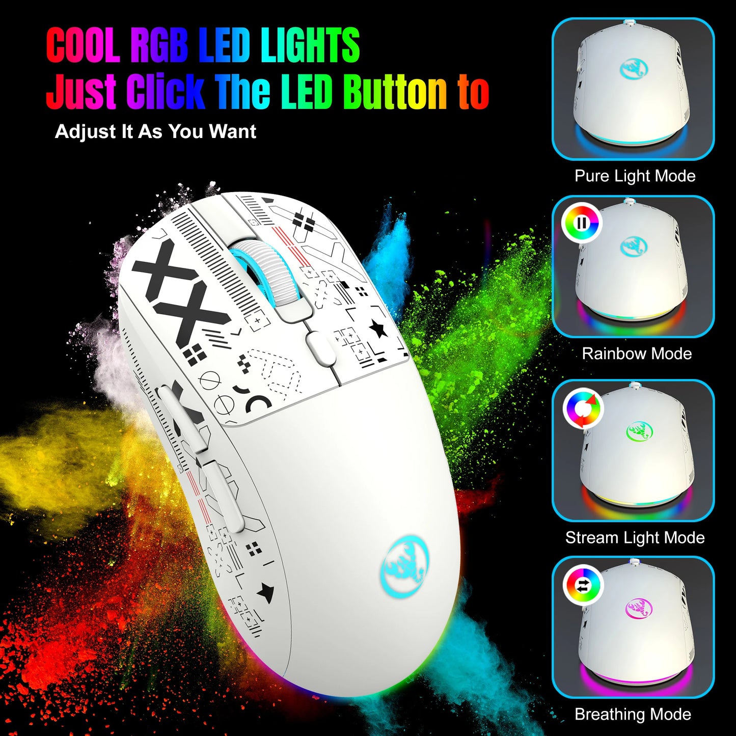 T90 2.4G 3-mode silent buttons ergonomic Color RGB Backlit 650mAh wireless mouse