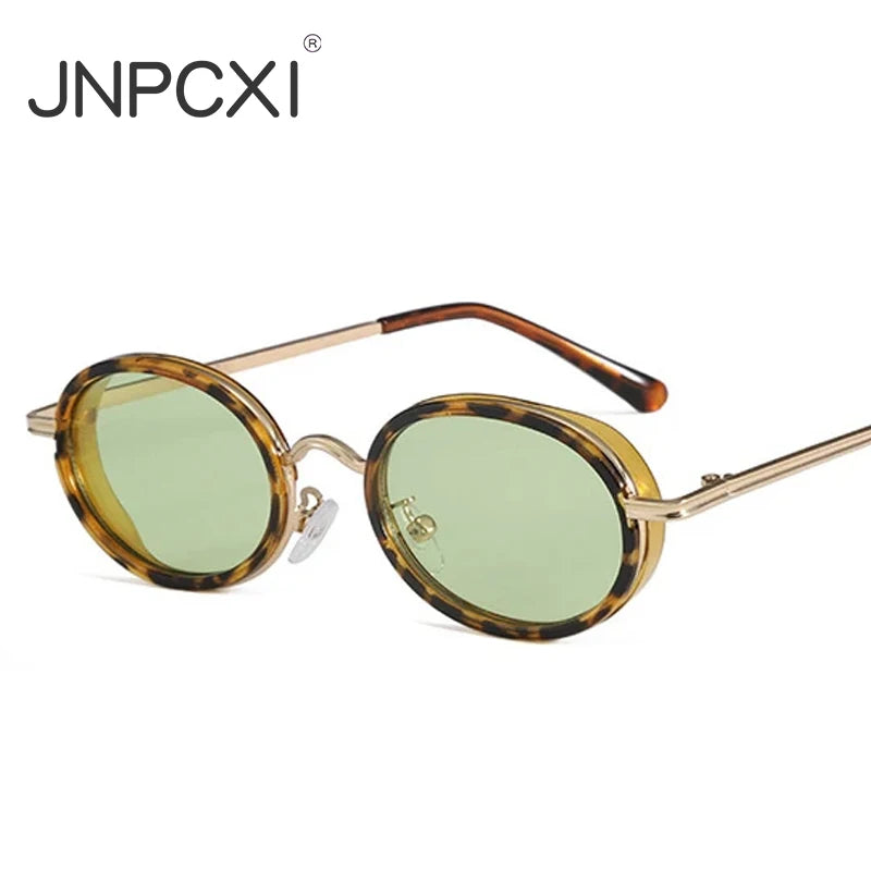 JNPCXI Fashion Small Oval Candy Color Sunglasses Women Green Leopard Shades UV400 Retro Men Punk Sun Glasses