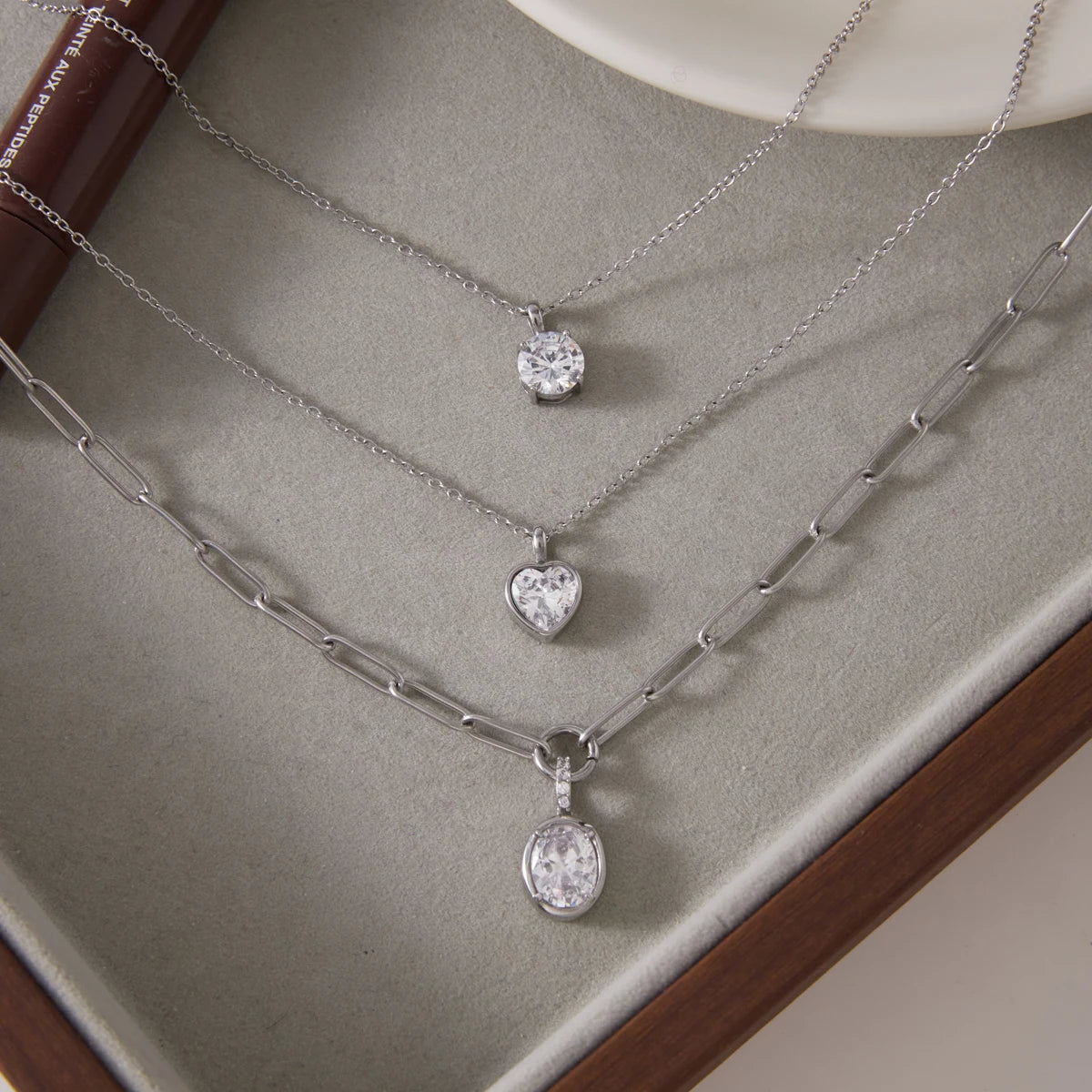 Uworld Delicate Geometric Round Heart Zircon Pendant Necklace For Women Minimalist Stainless Steel Necklace Fashion Jewelry Gift