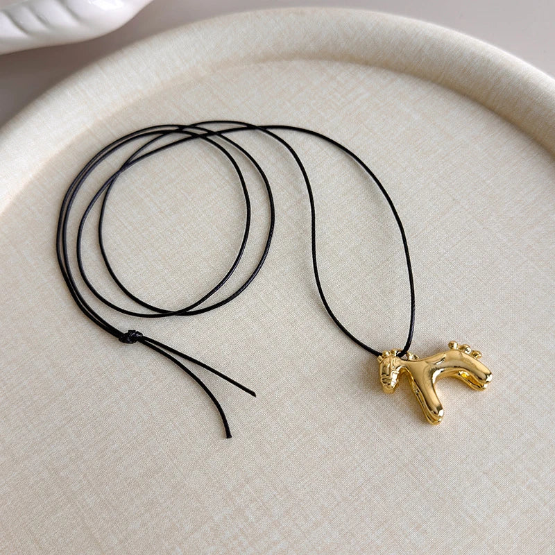 Funny Cartoon Colorful Horse Pendant Necklace for Women Adjustable Black Wax Rope Long Sweater Chain Accessories Fashion Jewelry