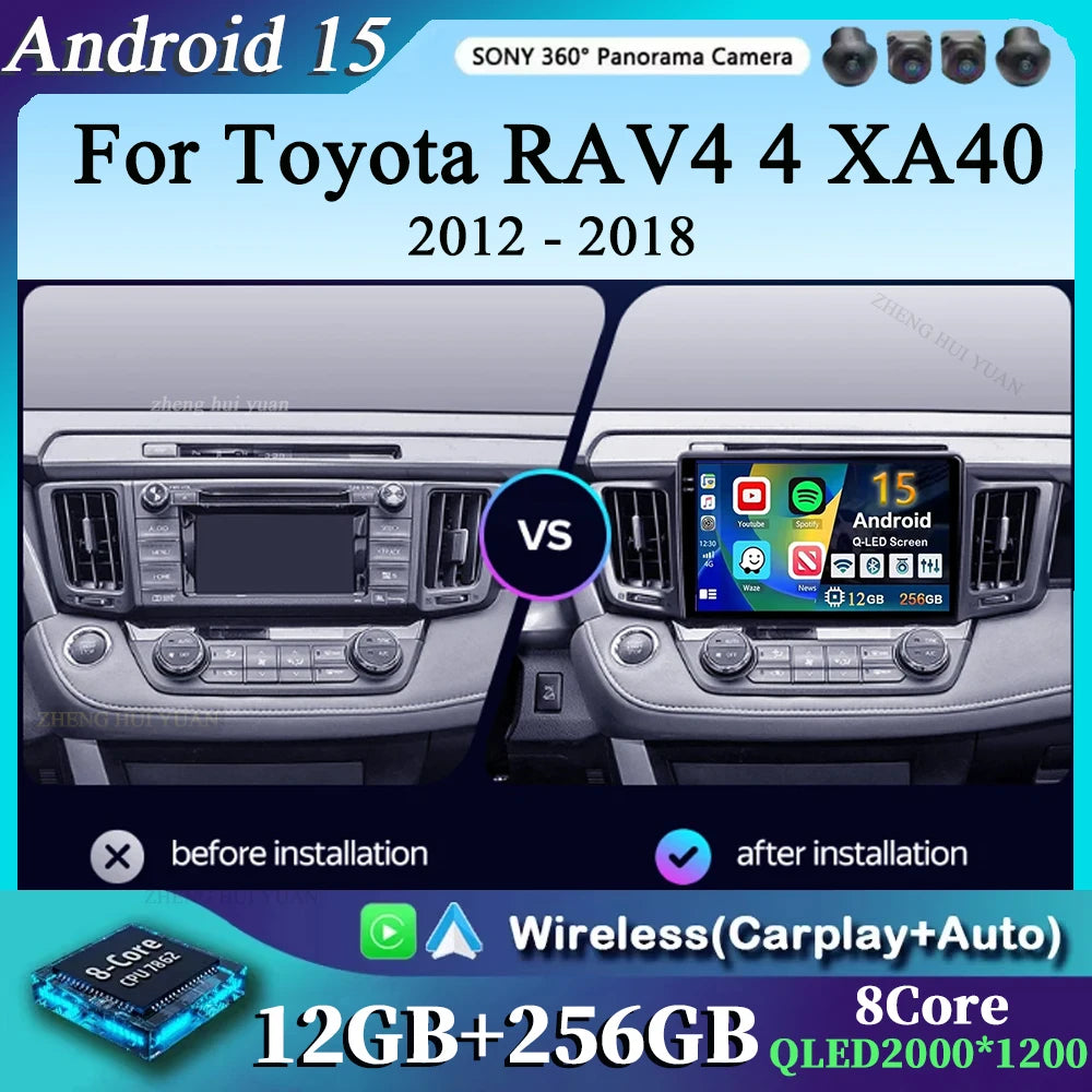 For Toyota RAV4 4 XA40 5 XA50 2012 - 2018 Android 15 4G WIFI Car Radio Carplay Auto Multimedia Stereo Video Player GPS Navigatio