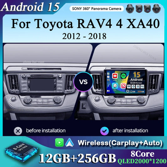 For Toyota RAV4 4 XA40 5 XA50 2012 - 2018 Android 15 4G WIFI Car Radio Carplay Auto Multimedia Stereo Video Player GPS Navigatio