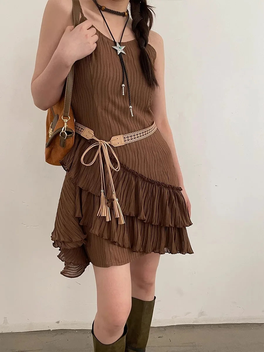 Braided Hollowed-Out Ethnic Belt New Bohemian Accessories Thin Leather Belt With Skirt Ins High-End Sense Of Versatile