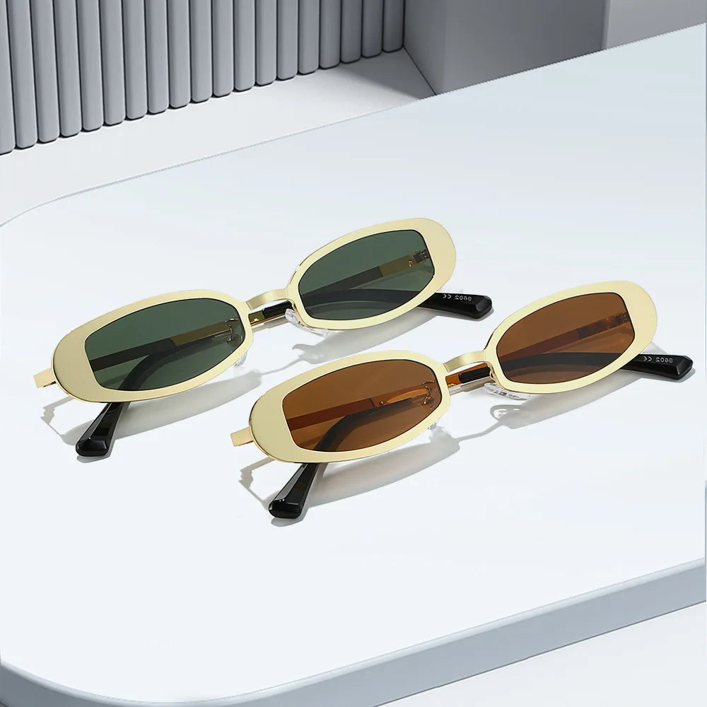 JNPCXI New Retro Small Oval Metal Women Sunglasses Shades UV400 Retro Punk Men Clear Lens Frame
