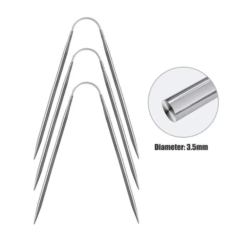 3Pcs Knitting Needles Knitting Tool Stainless Steel Circular Flexible Sock Knitting Needles