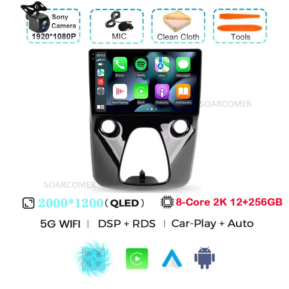 Android 15 For Peugeot 108 Toyota Aygo B40 2013-2021 Citroen C1 2K QLED Android Car Radio Multimedia Video Player GPS 4G stereo