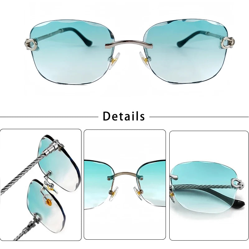 CATERSIDE Retro Sunglasses Men Brand Designer Rimless Gradient Lens Women Sun Glasses Shades Ladies Fashion Party Eyeglasses