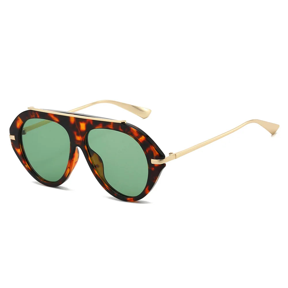JNPCXI Ins Popular Fashion Oversized Leopard Green Pilot Sunglasses Women Shades UV400 Retro Gradient Men Sun Glasses