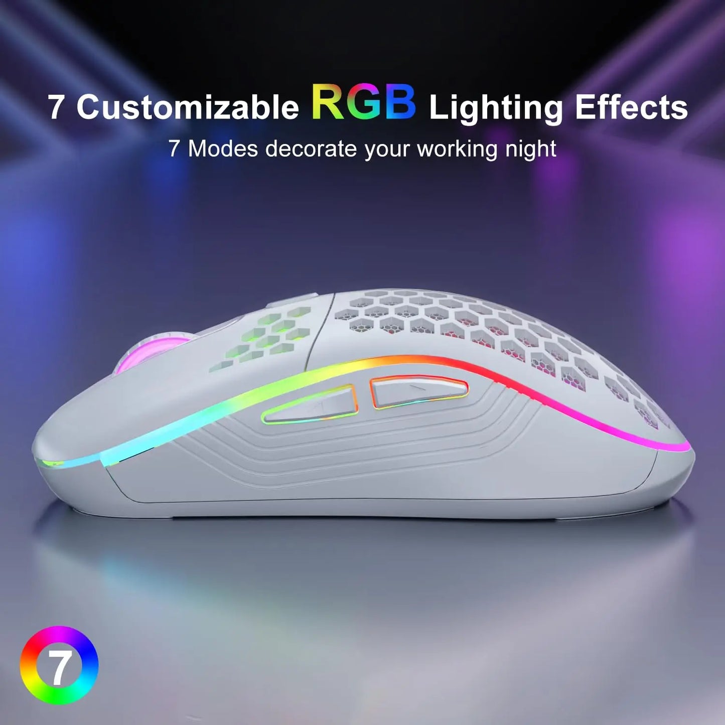 2.4G Wireless RGB Lighting Charging Mouse, Adjust DPI Ergonomic Honeycomb Design