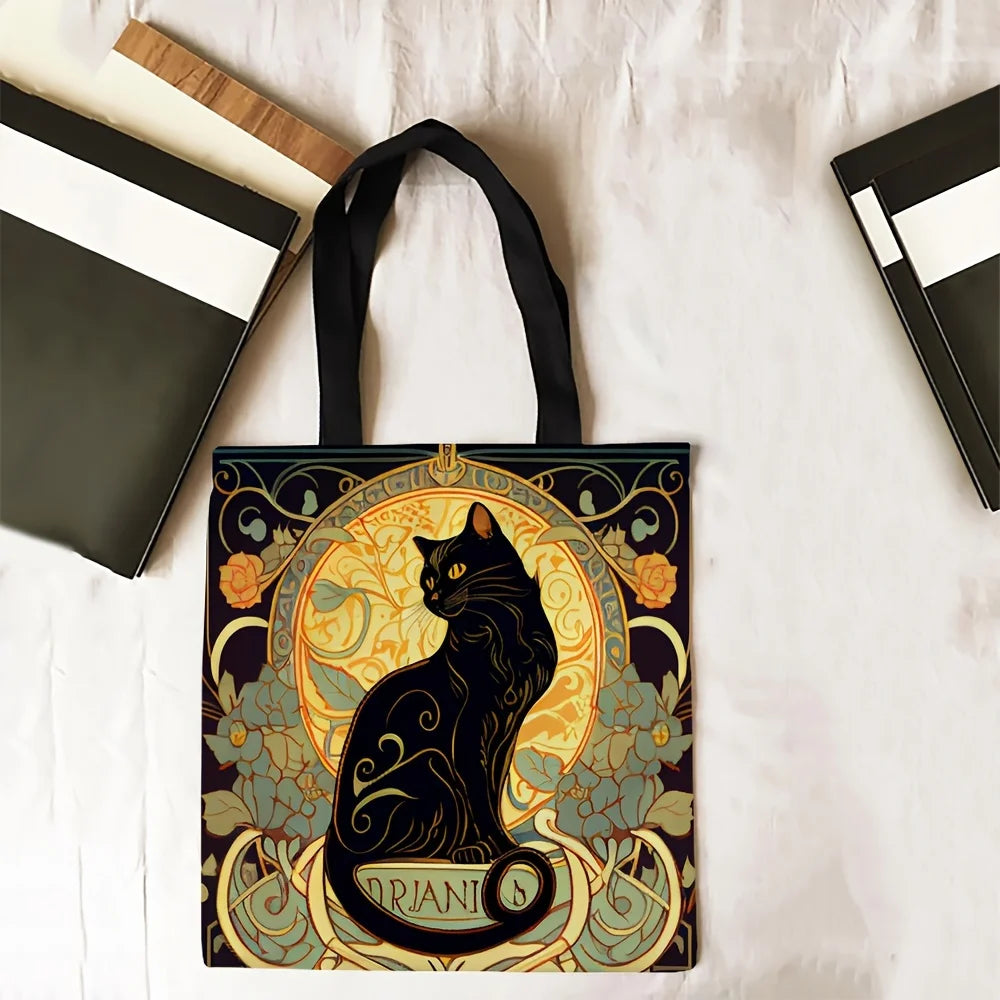 Retro Art Noble Black Cat Tote Bag, Fashion Shoulder Bag, Daily Light Handbags
