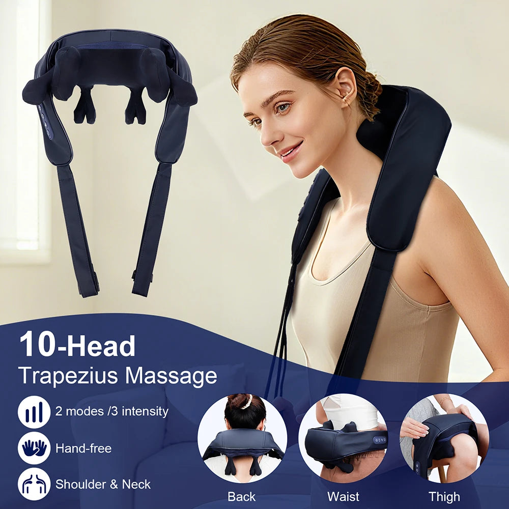 Strong 10-Heads Hand Pinching Neck And Shoulder Massager Wireless Trapezius Back Waist Neck Cervical Kneading Massage Shawl