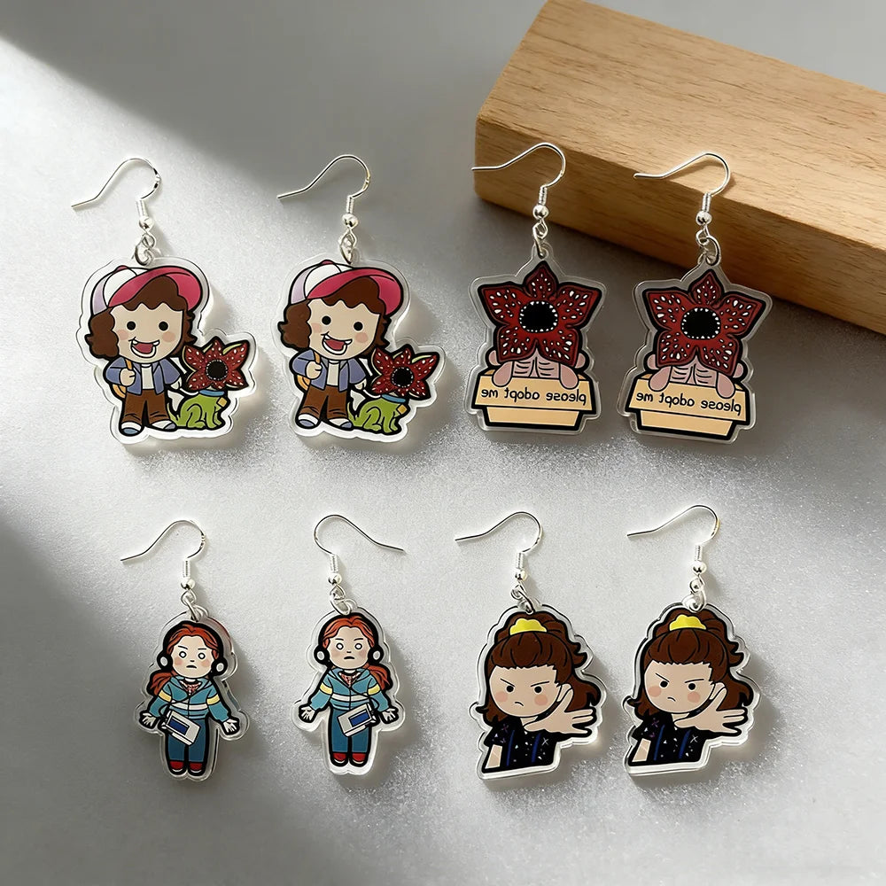 4 Pairs Cute Demogorgon Cartoon Earrings for Women Girls, Acrylic Fashion Jewelry Set, Party Ear Piercing Gift