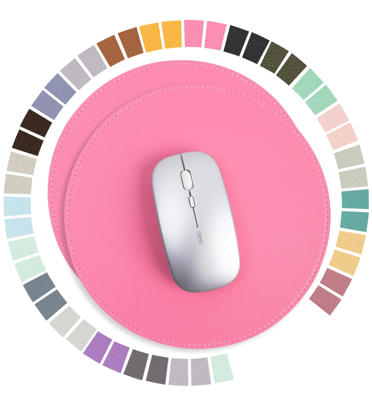 2Pack Round Mouse Pad，Leather Mouse Mat with Stitched Edge Micro-Fiber Base with Non-Slip Waterproof，Mouse Pad for Comput