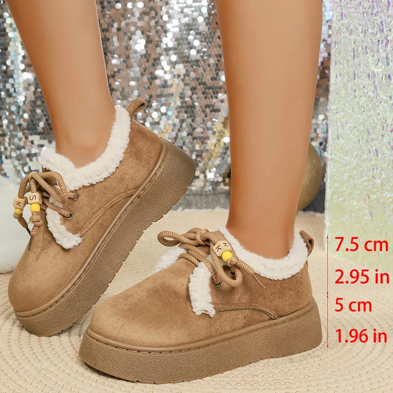 New Thick Sole Lace Up Snow Boots Women Winter Warm Thicken Plush Ankle Boots Woman Plus Size 35-42 Non Slip Casual Cotton Shoes