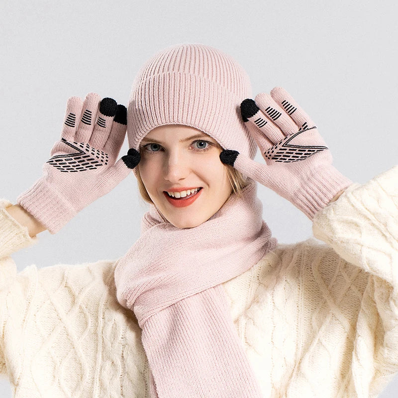 Xinbaoguan 100% acrylic 8396 winter hat, gloves, scarf, warm set, men's and women's outdoor ear protection, knitted wool hat