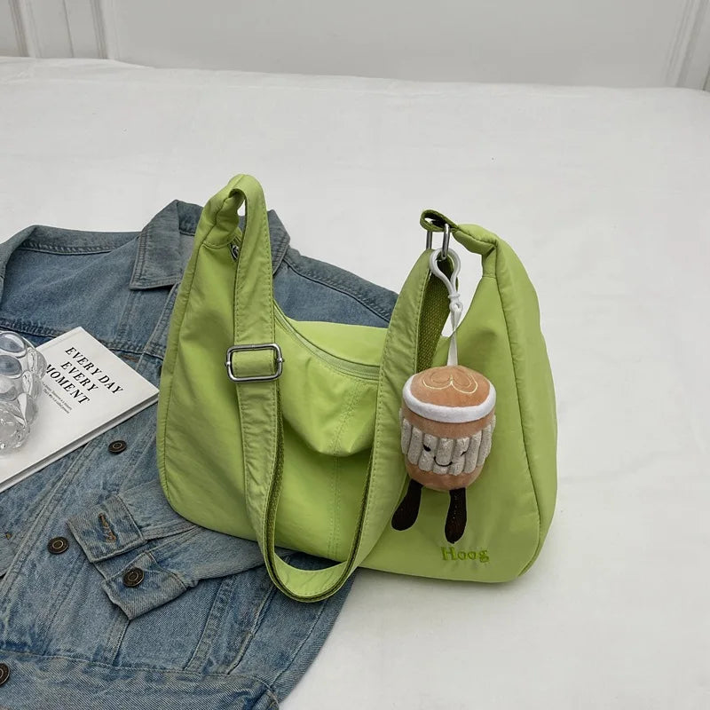 Women Japan Style Hobo Embroidery Shoulder Bag Versatile Waterproof Commuter Bag