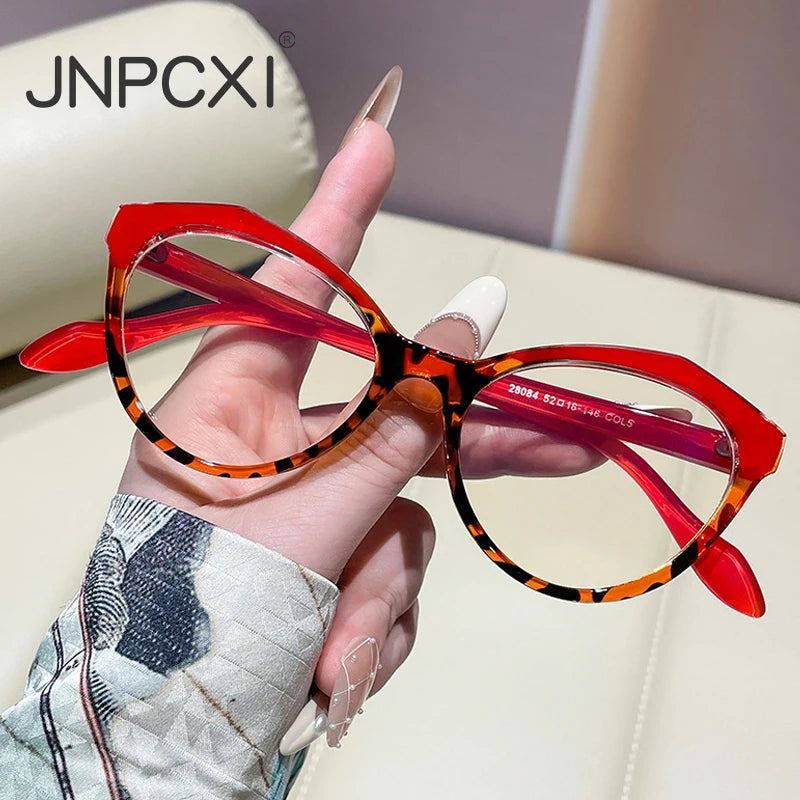 JNPCXI Retro Cat Eye Prescription Glasses Men Anti Blue Light Myopia/Hyperopia/Progressive Optical Eyeglass Frame Women Eyewear