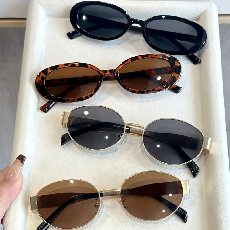 4PCS Trendy Glasses with A Retro Oval Design and Gold Metal Frame, Suitable for Both Men and Women Perfect for Daily Commuting