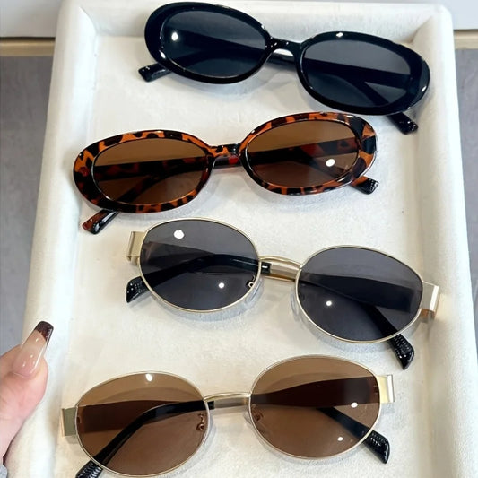 4PCS Trendy Glasses with A Retro Oval Design and Gold Metal Frame, Suitable for Both Men and Women Perfect for Daily Commuting