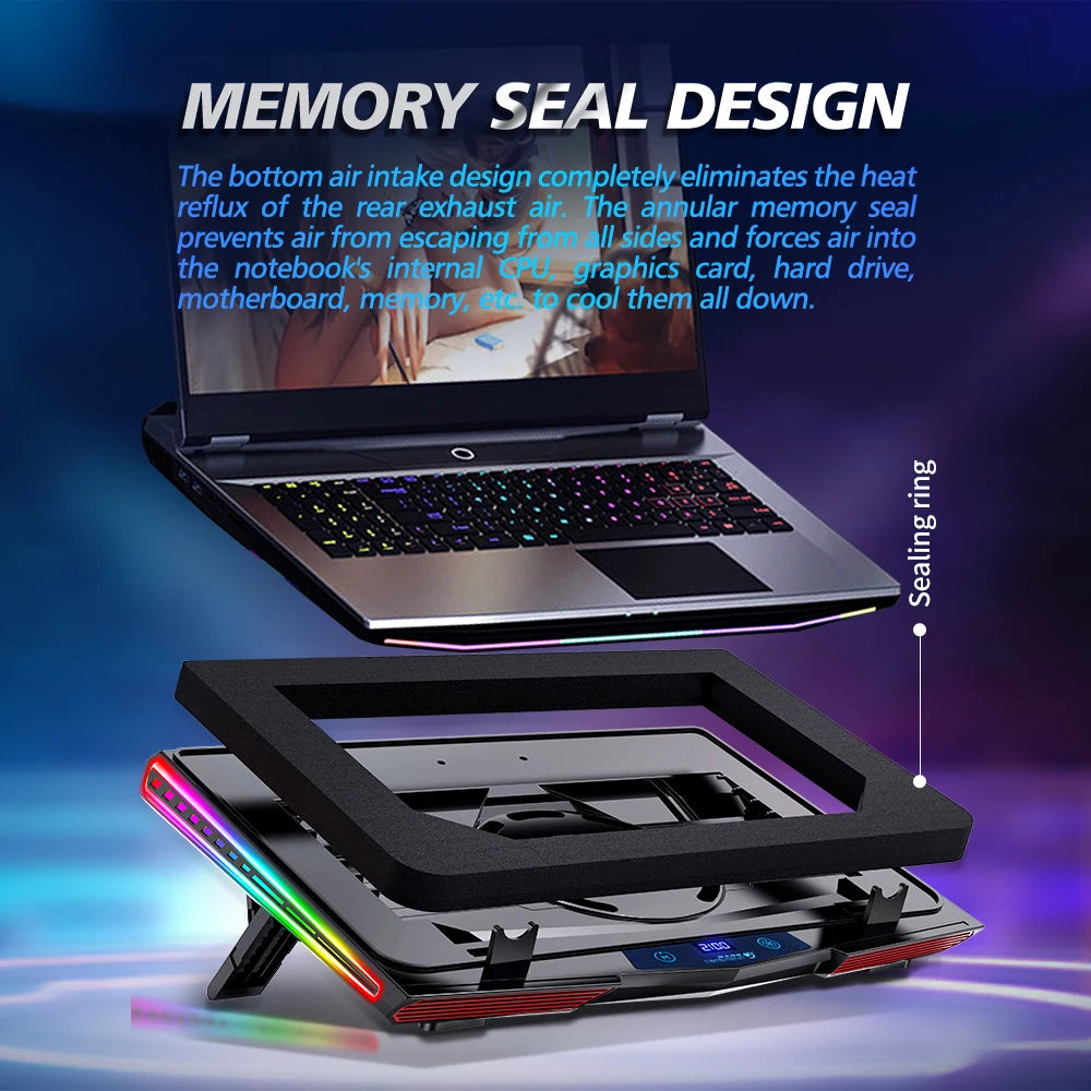 Air Compression RGB Laptop Cooling Pad-Quiet USB Cooler, Fast Heat Dissipation