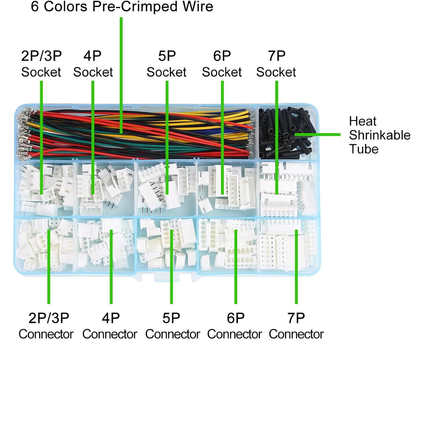 JST-XH 2.54mm Connector Socket Kit with Pre-Crimped 2.54mm Male and Female Cable Wire 2/3/4/5/6/7 Pin Housing JST Connector Adap