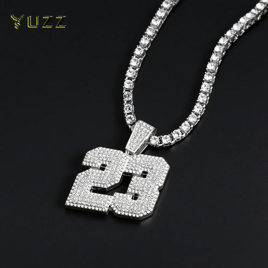 Hip Hop Number Number 23 Pendant Necklaces Strap 4mm Zircon Tennis Chain Men Women Sparkling Necklace Punk Jewelry Fashion Gifts